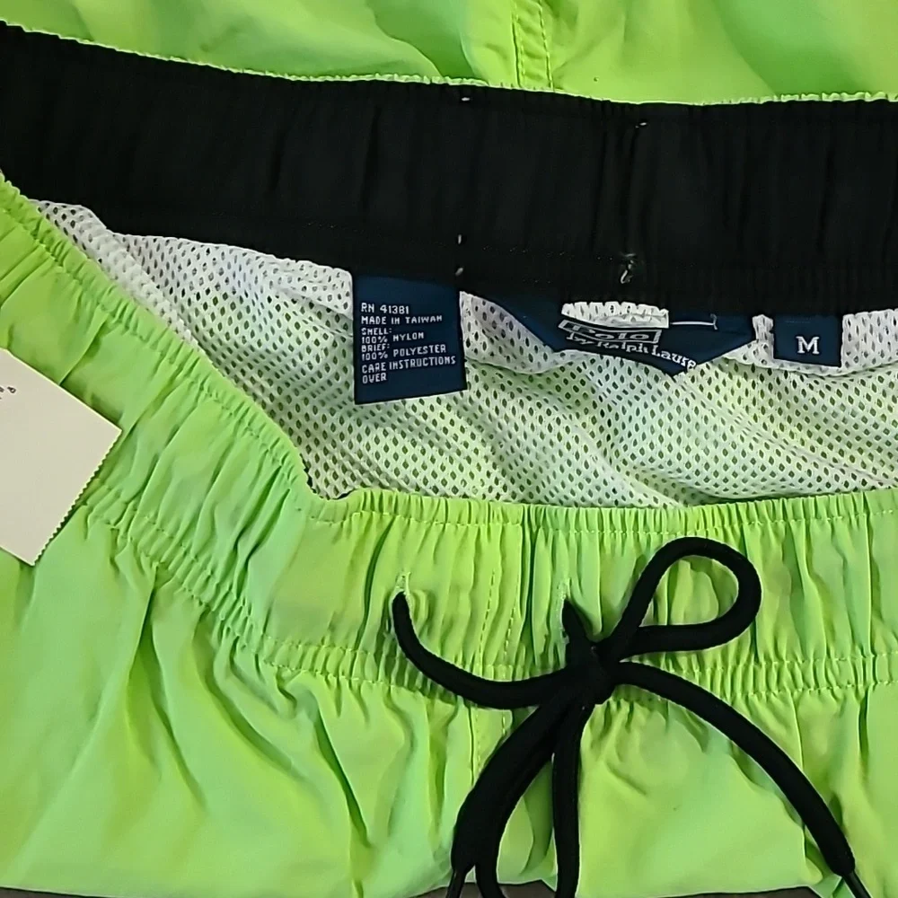 Vtg Polo Ralph Lauren swim trunks light lime green 3 pockets men's‎ M NWT